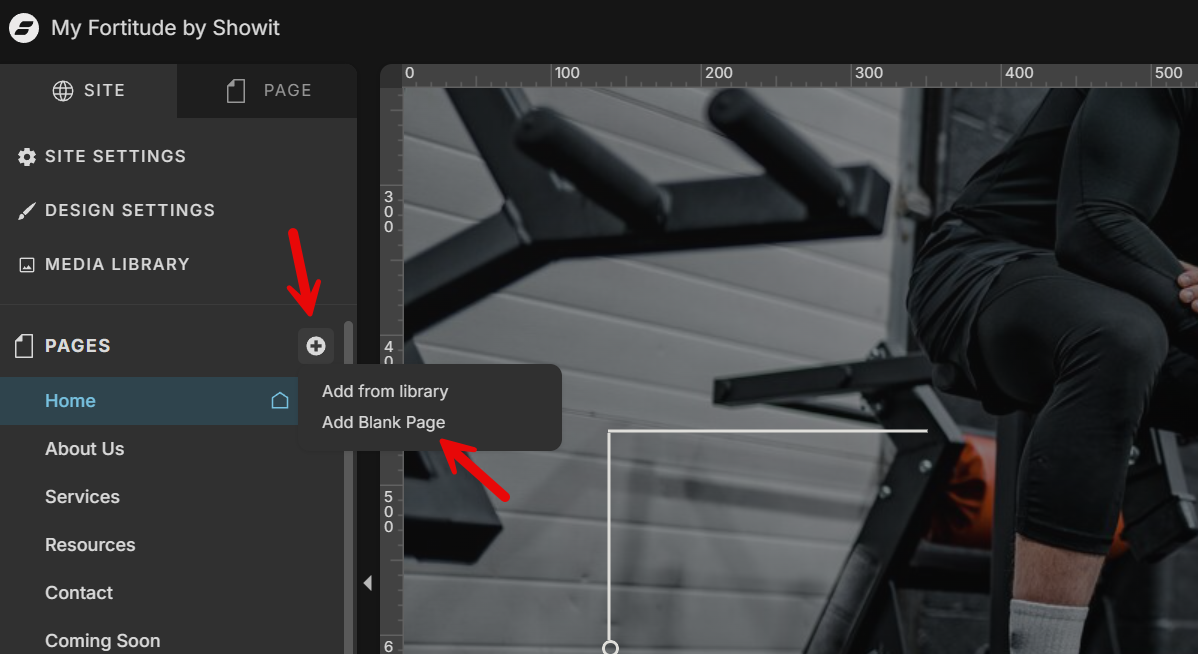 Add a new page to your Showit site.