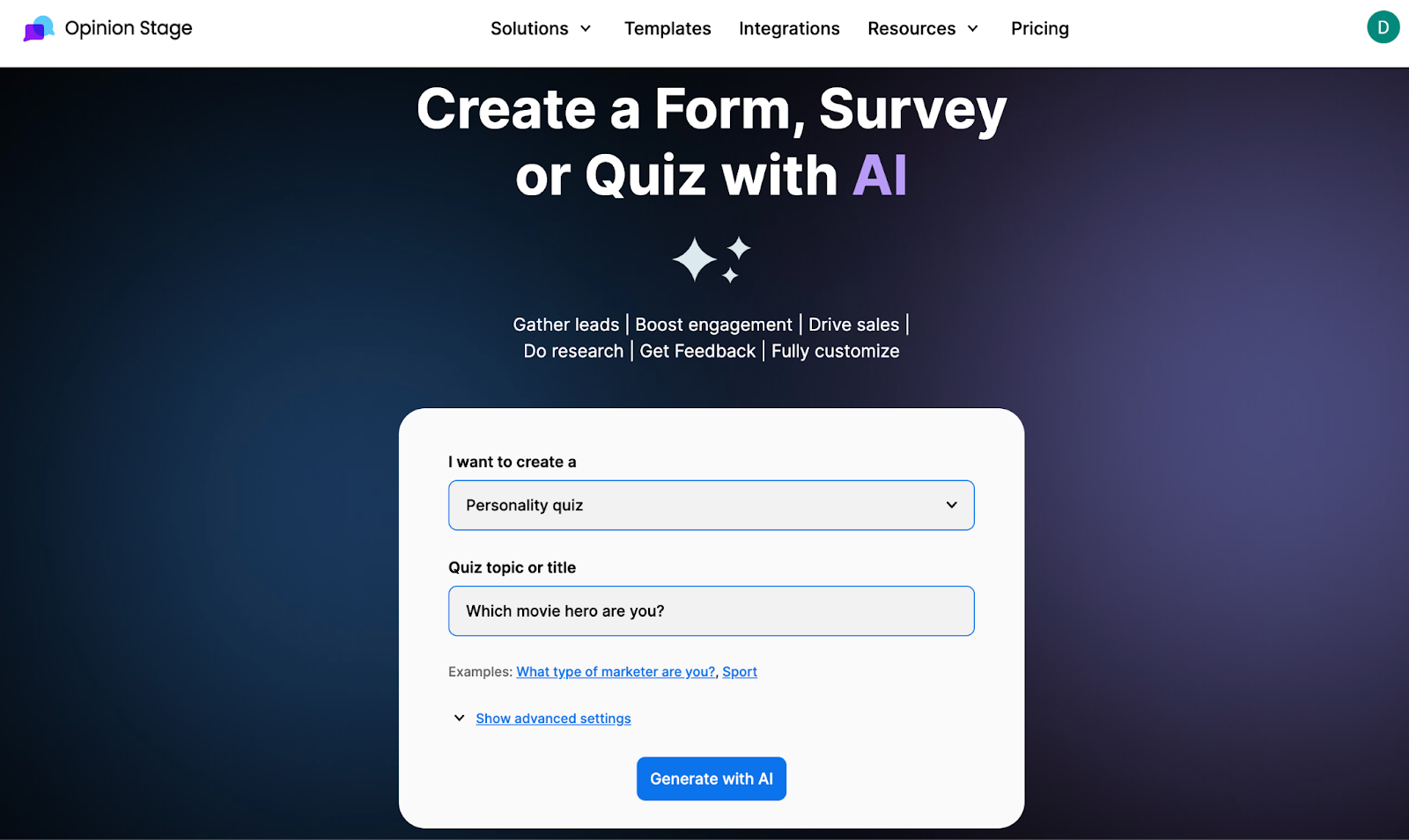 Image showing how you can create an interactive quiz with the Opinion Stage AI quiz maker.