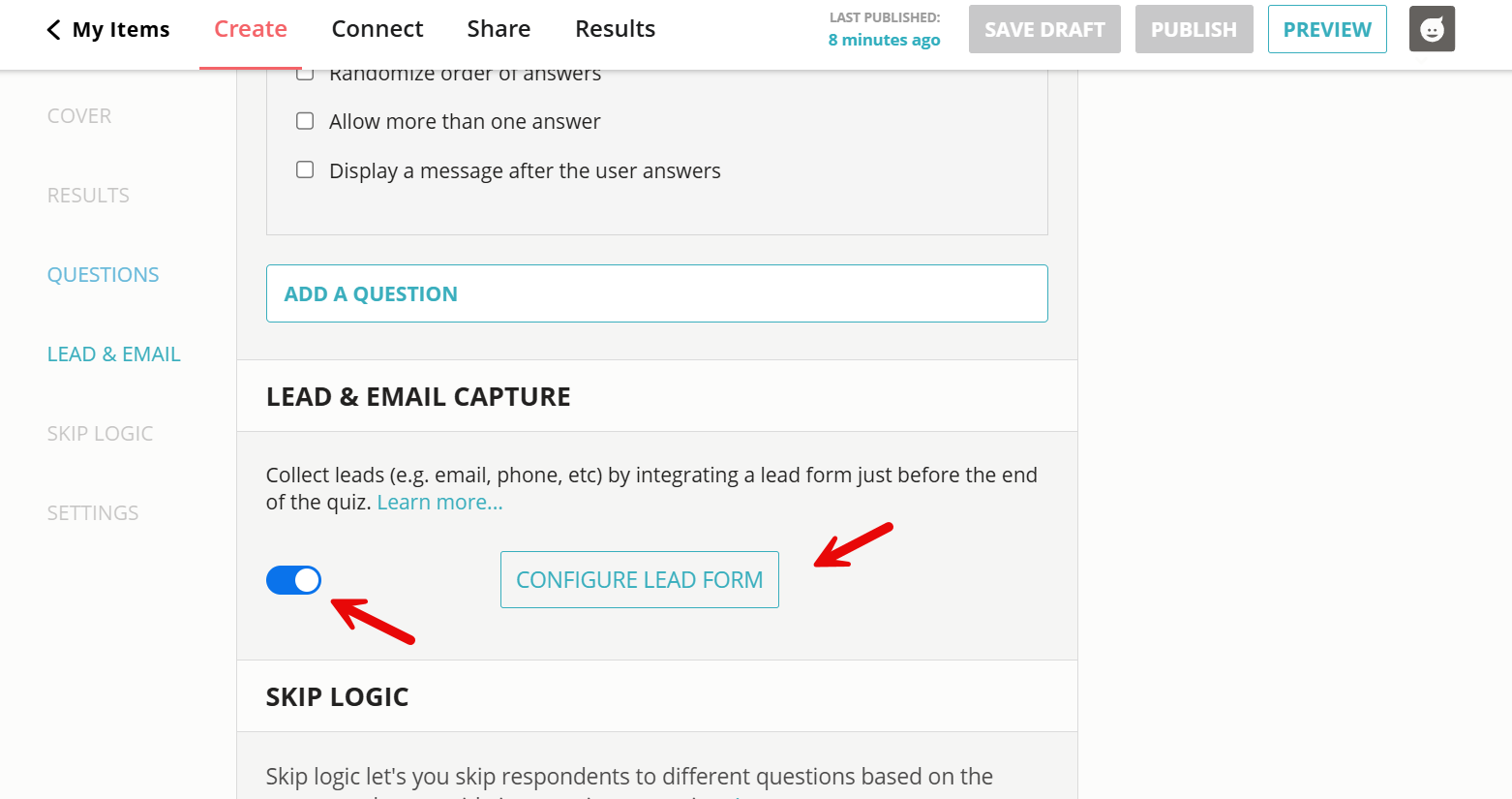 How to add a lead form to your Mailchimp quiz.