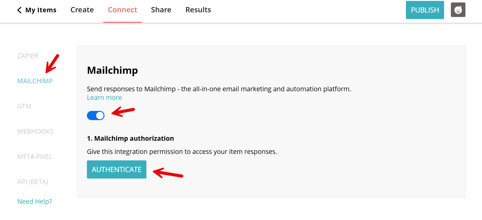 How to connect your quiz to Mailchimp using Opinion Stage.