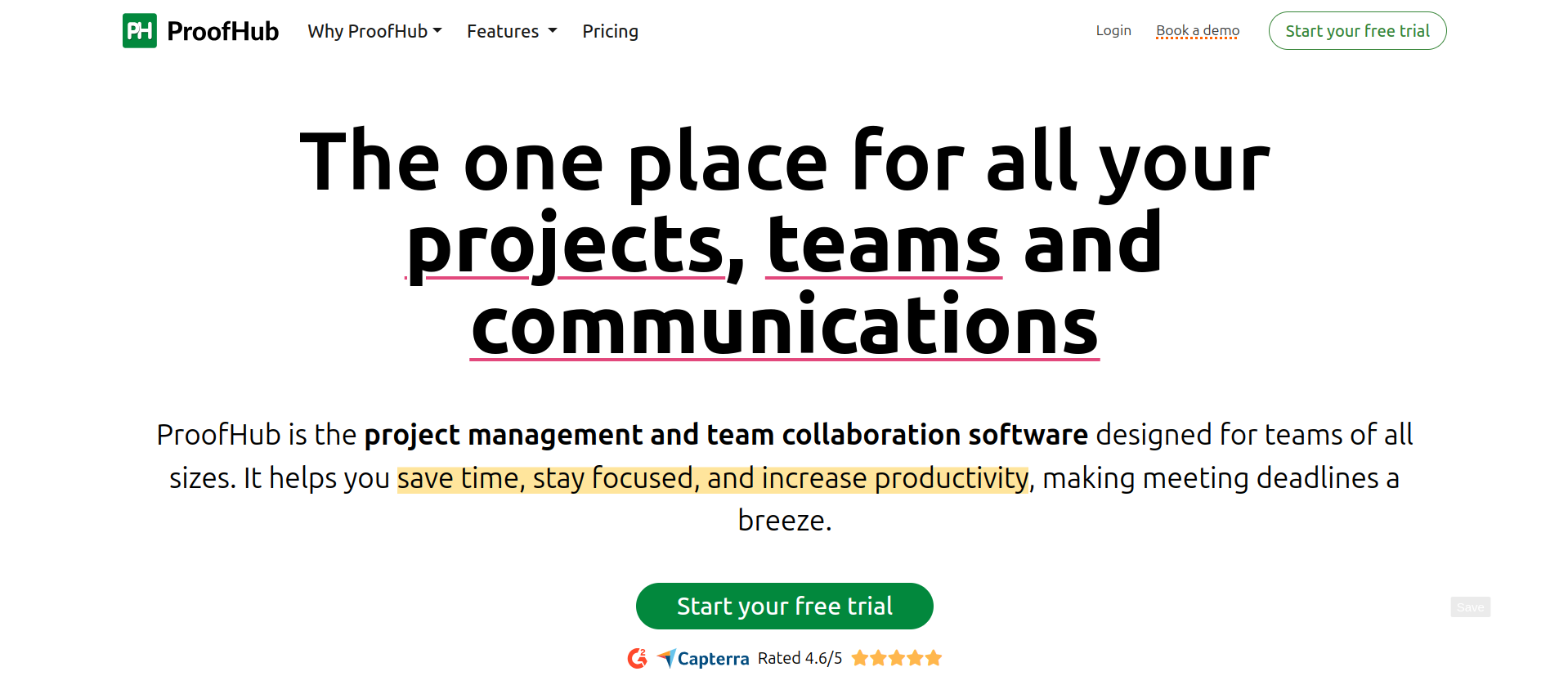Screenshot of ProofHub's homepage, used in a blog post about Black Friday deals.