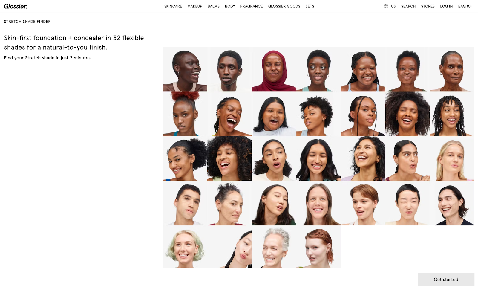 Image showing an example of a landing page by the brand Glossier.