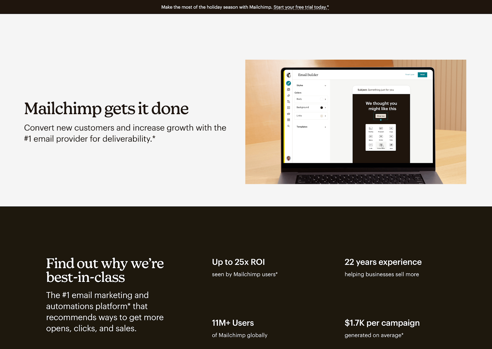 Image showing an example of a landing page by Mailchimp.