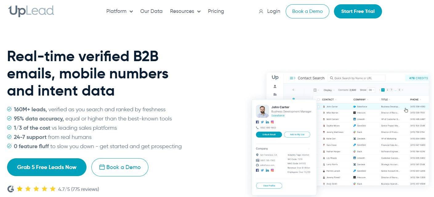 Screenshot of UpLead's homepage, used in a blog post about Black Friday deals.